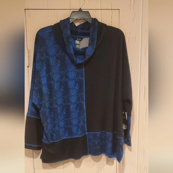 New Ali Miles 2X plus sized shirt tunic colbalt blue black NWT - Picture 1 of 6